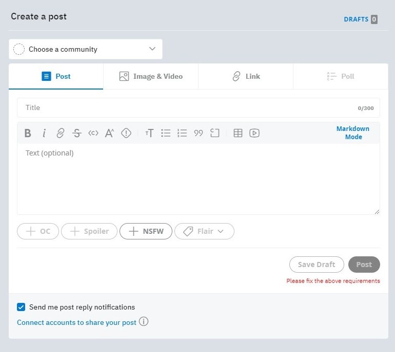 Create Post's previous design